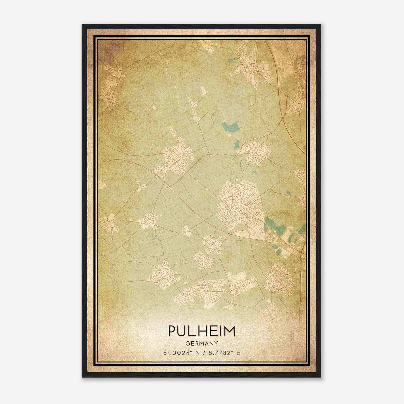 Vintage Pulheim Germany Map Poster, Pulheim City Road Wall Art Print
