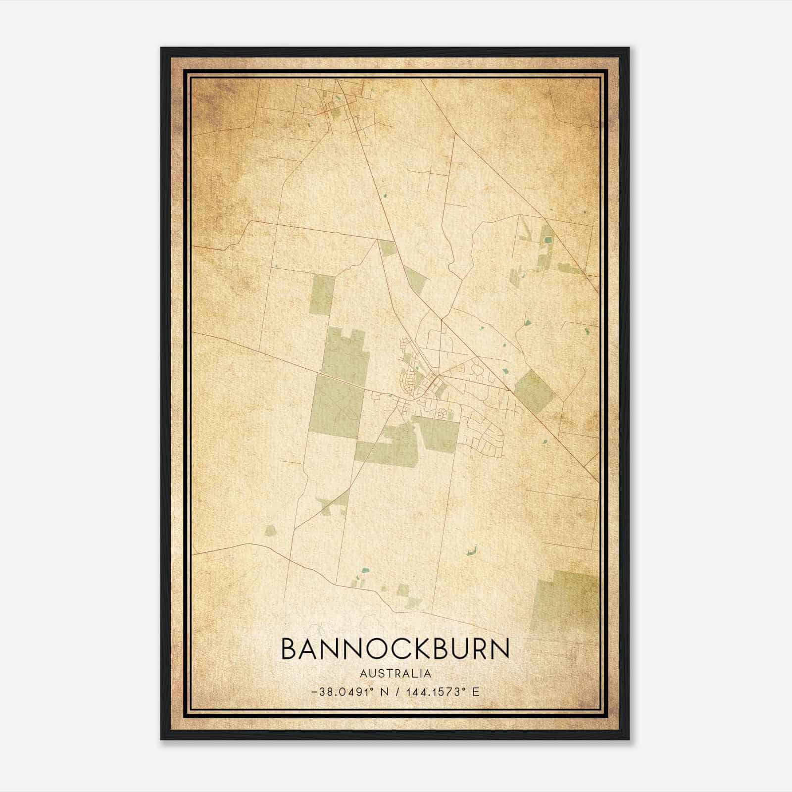 Vintage Bannockburn Australia Map Poster, Bannockburn City Road Wall Art Print Vintage Bannockburn Australia Map Poster, Bannockburn City Road Wall Art Print