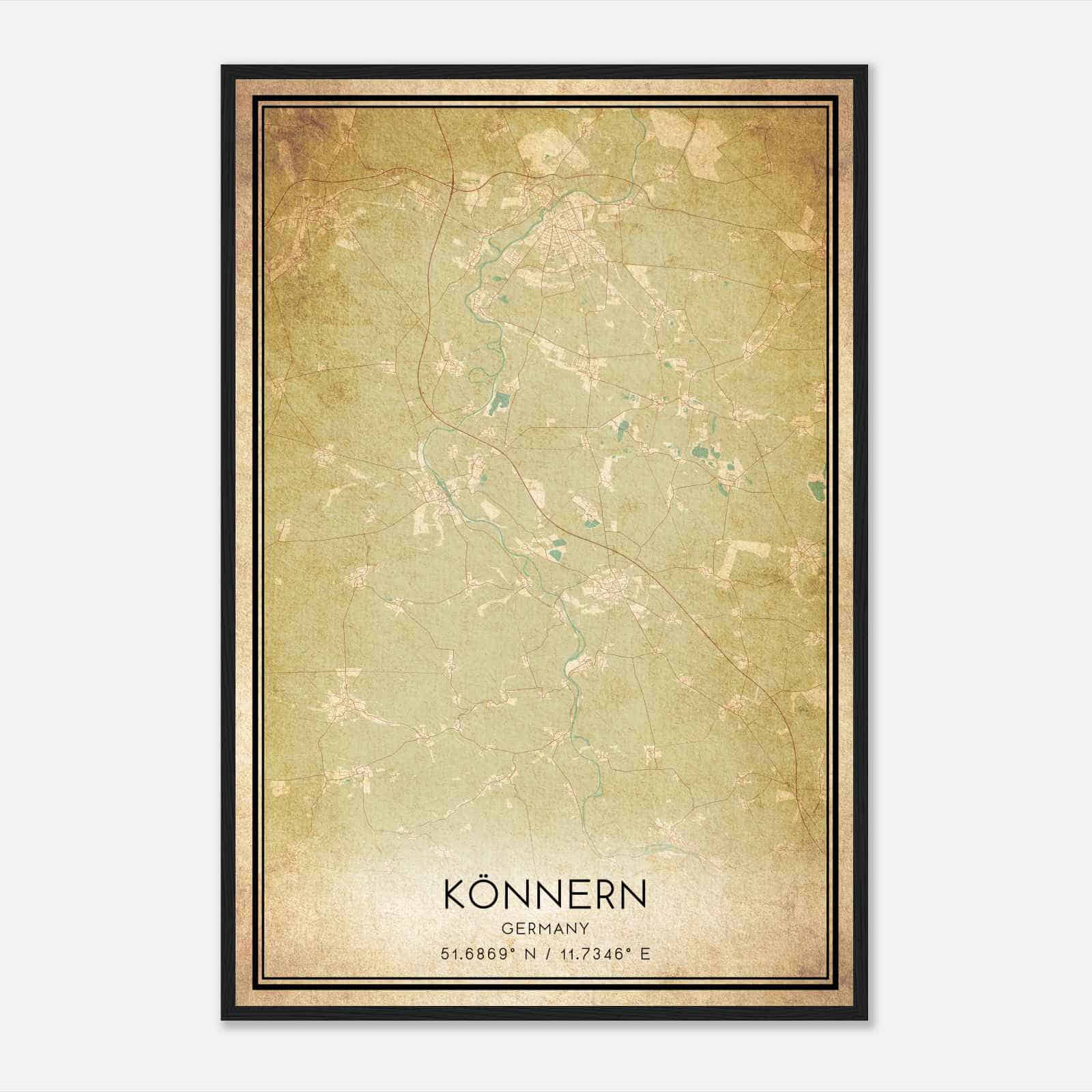 Vintage Konnern Germany Map Poster, Konnern City Road Wall Art Print