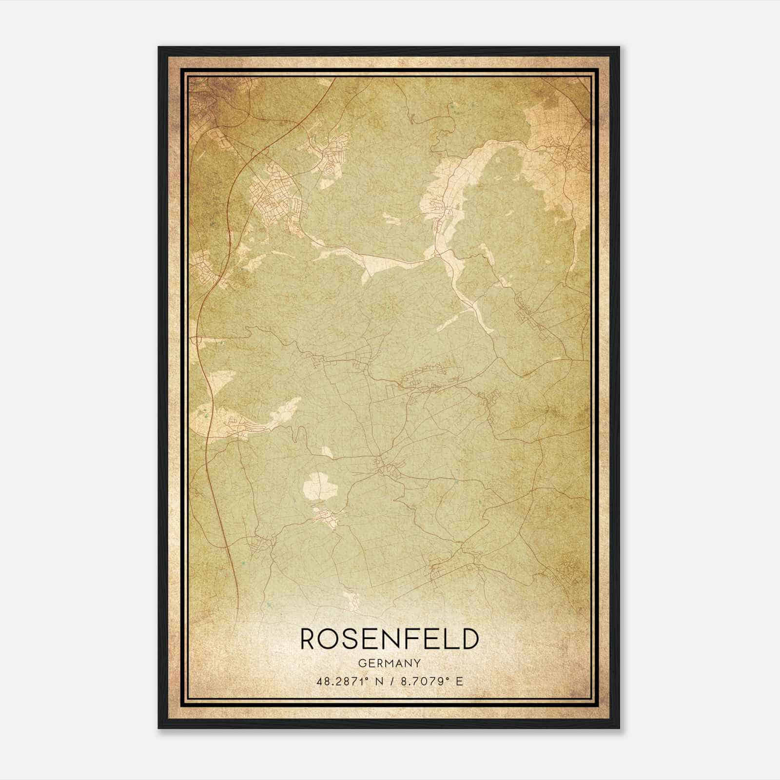 Vintage Rosenfeld Germany Map Poster, Rosenfeld City Road Wall Art Print