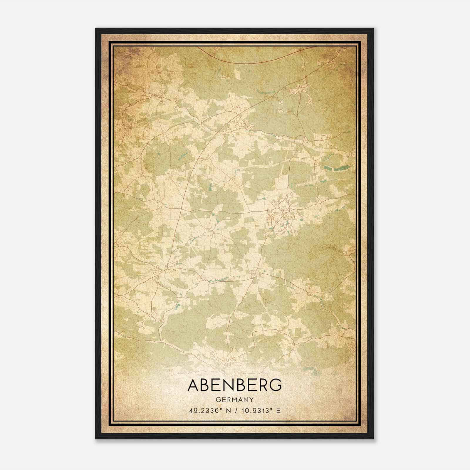 Vintage Abenberg Germany Map Poster, Abenberg City Road Wall Art Print