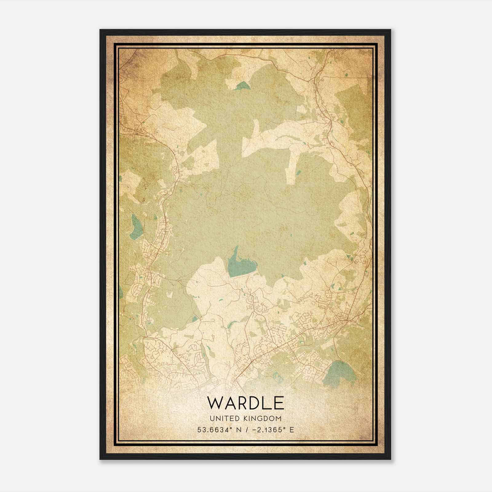 Vintage Wardle United Kingdom Map Poster, Wardle City Road Wall Art Print