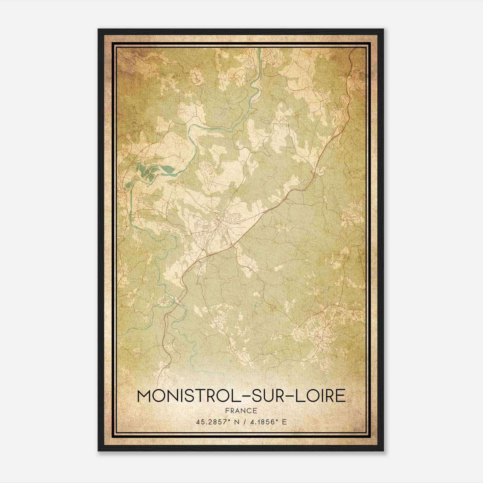 Vintage Monistrol-sur-Loire France Map Poster, Monistrol-sur-Loire City Road Wall Art Print
