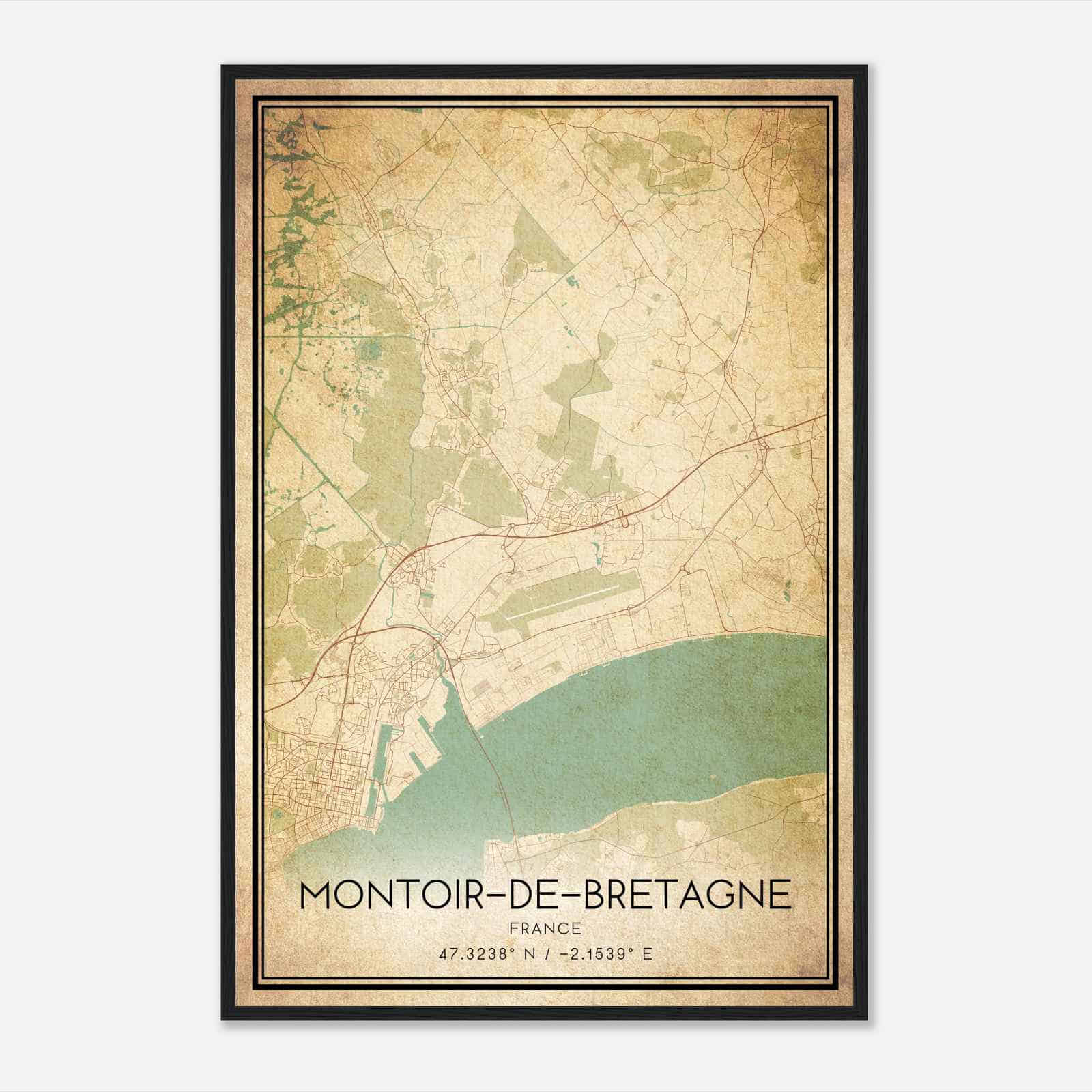 Vintage Montoir-de-Bretagne France Map Poster, Montoir-de-Bretagne City Road Wall Art Print