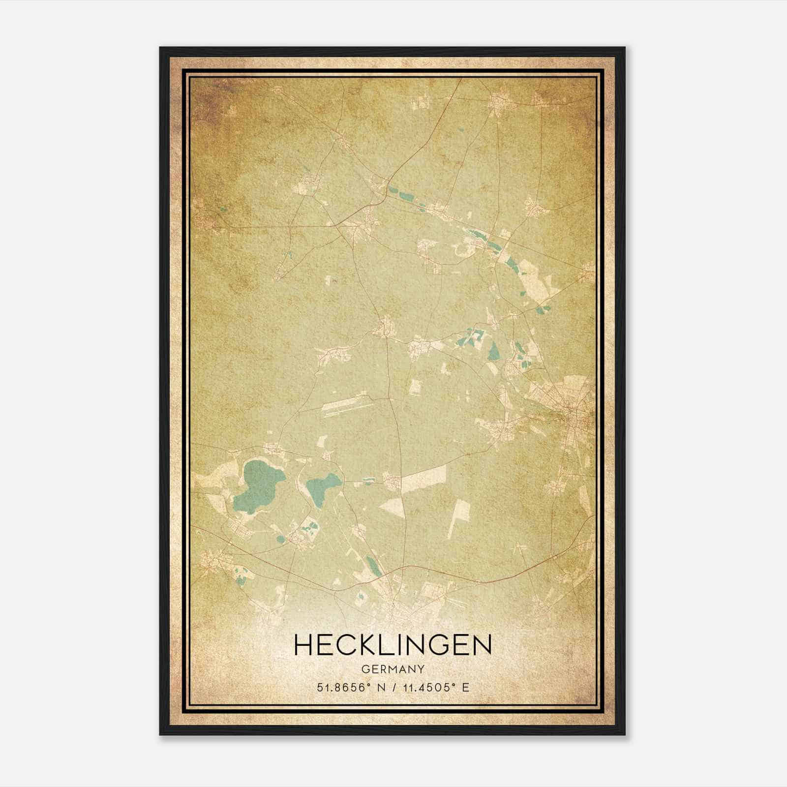 Vintage Hecklingen Germany Map Poster, Hecklingen City Road Wall Art Print