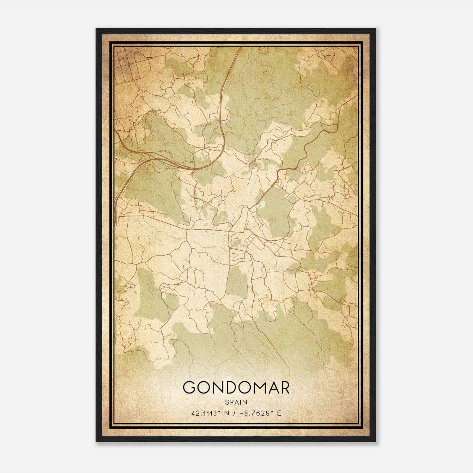 Vintage Gondomar Spain Map Poster, Gondomar City Road Wall Art Print