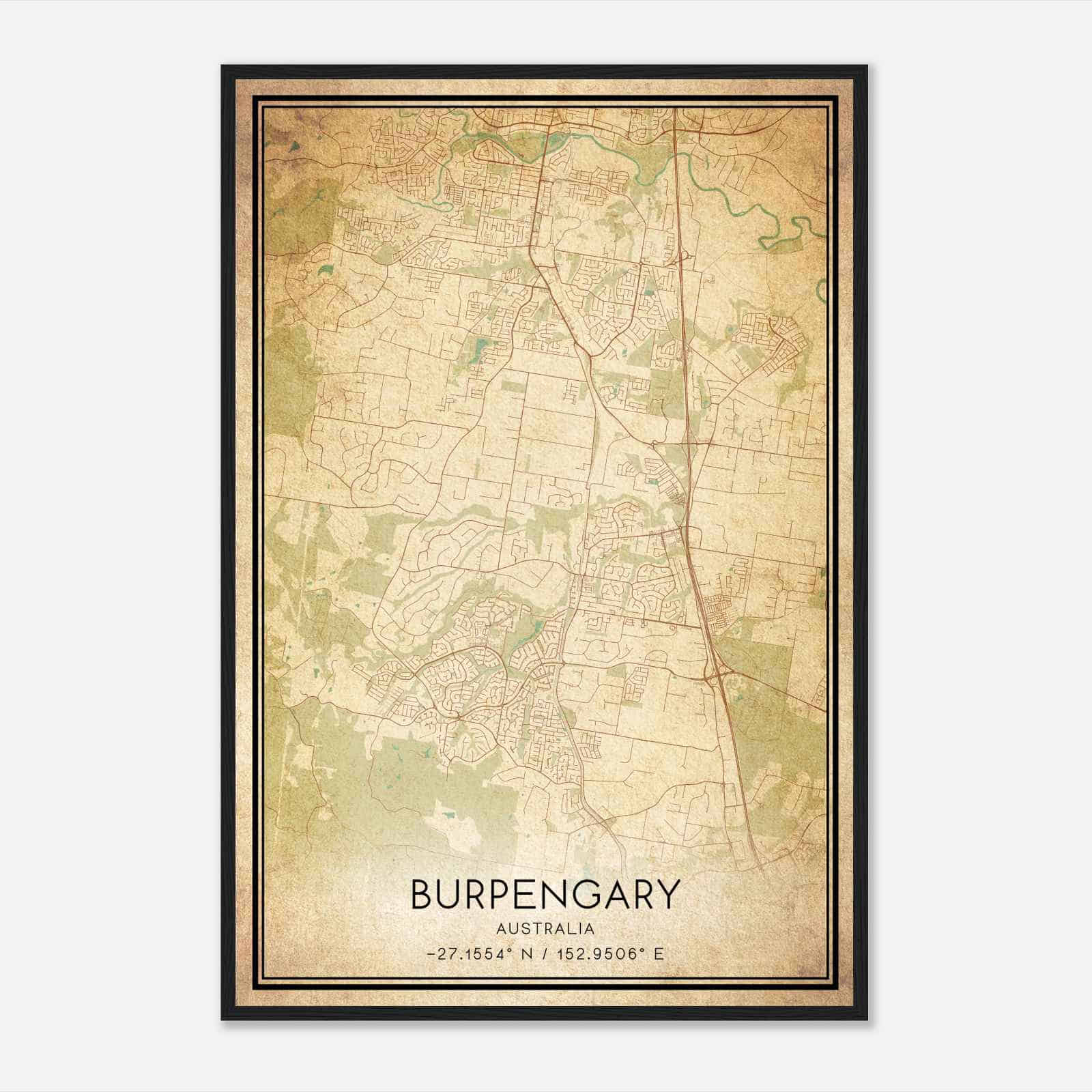 Vintage Burpengary Australia Map Poster, Burpengary City Road Wall Art Print