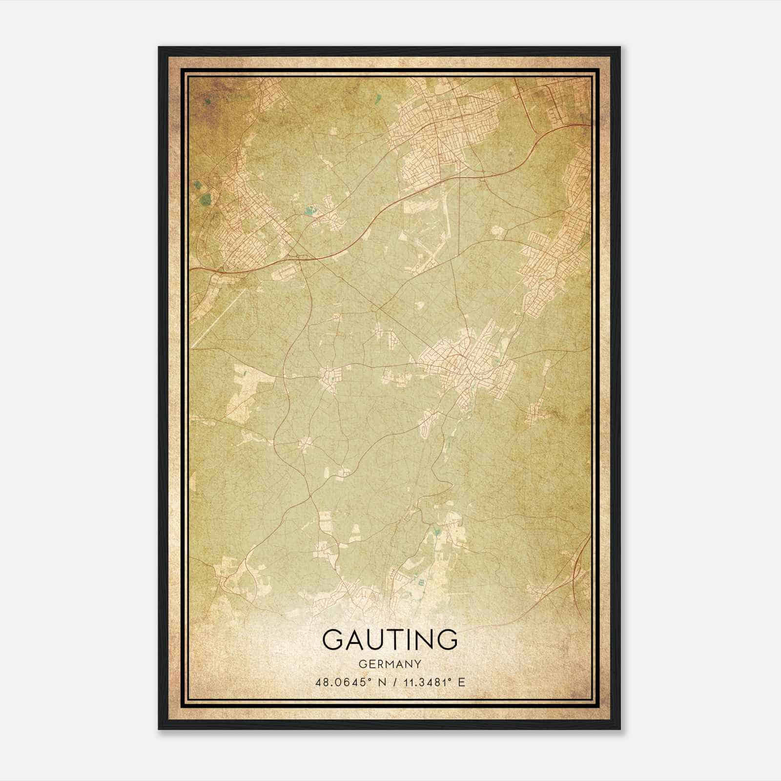 Vintage Gauting Germany Map Poster, Gauting City Road Wall Art Print