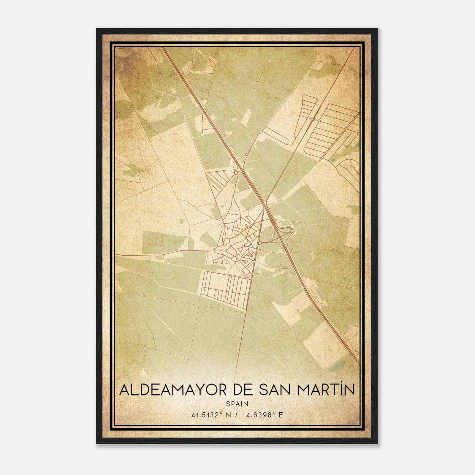 Vintage Aldeamayor de San Martin Spain Map Poster, Aldeamayor de San Martin City Road Wall Art Print