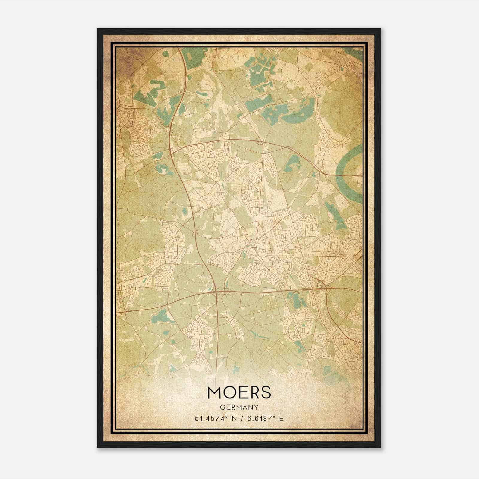 Vintage Moers Germany Map Poster, Moers City Road Wall Art Print