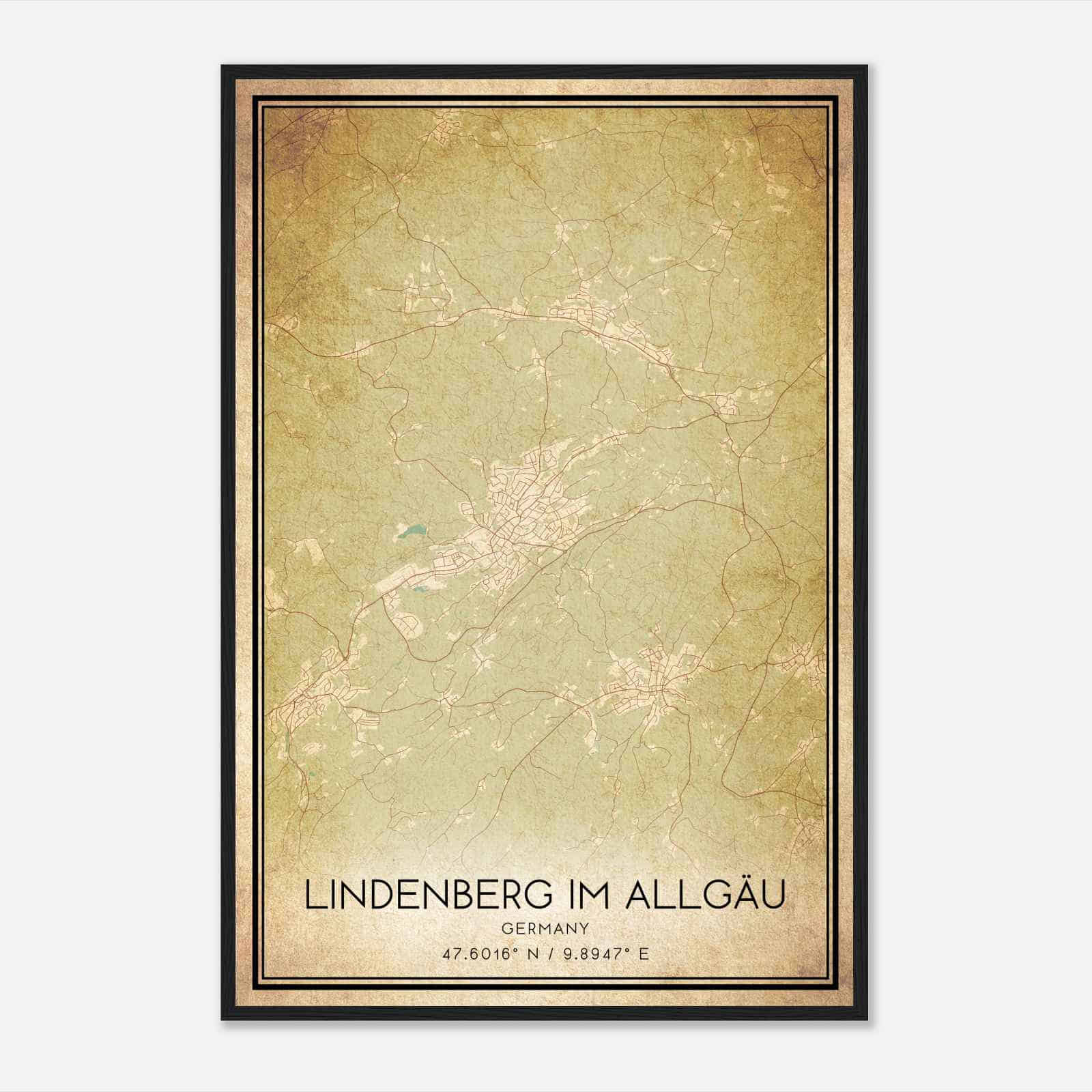 Vintage Lindenberg im Allgau Germany Map Poster, Lindenberg im Allgau City Road Wall Art Print