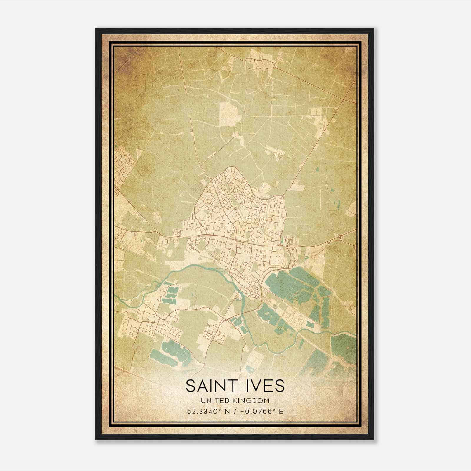 Vintage Saint Ives United Kingdom Map Poster, Saint Ives City Road Wall Art Print
