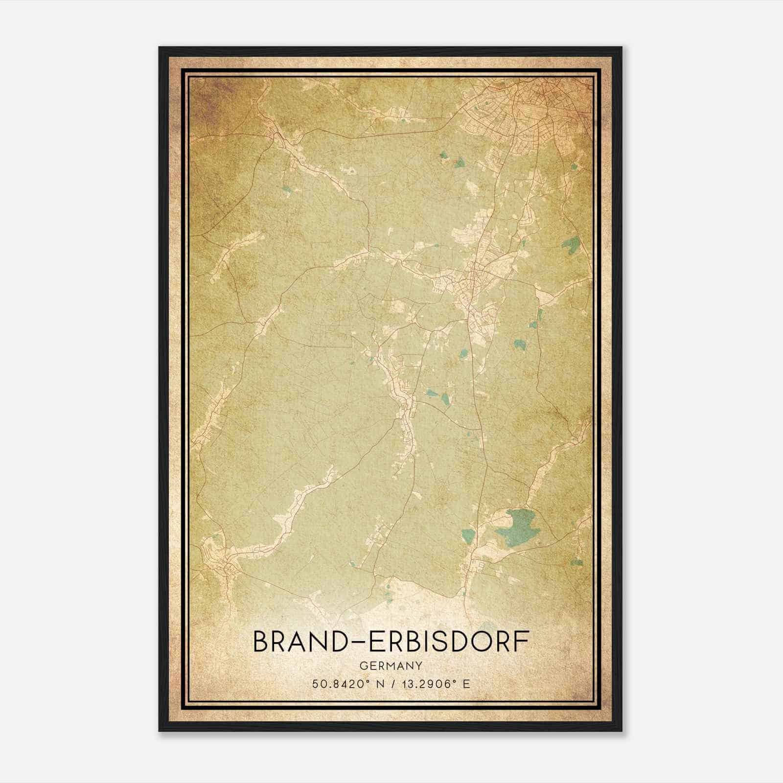 Vintage Brand-Erbisdorf Germany Map Poster, Brand-Erbisdorf City Road Wall Art Print