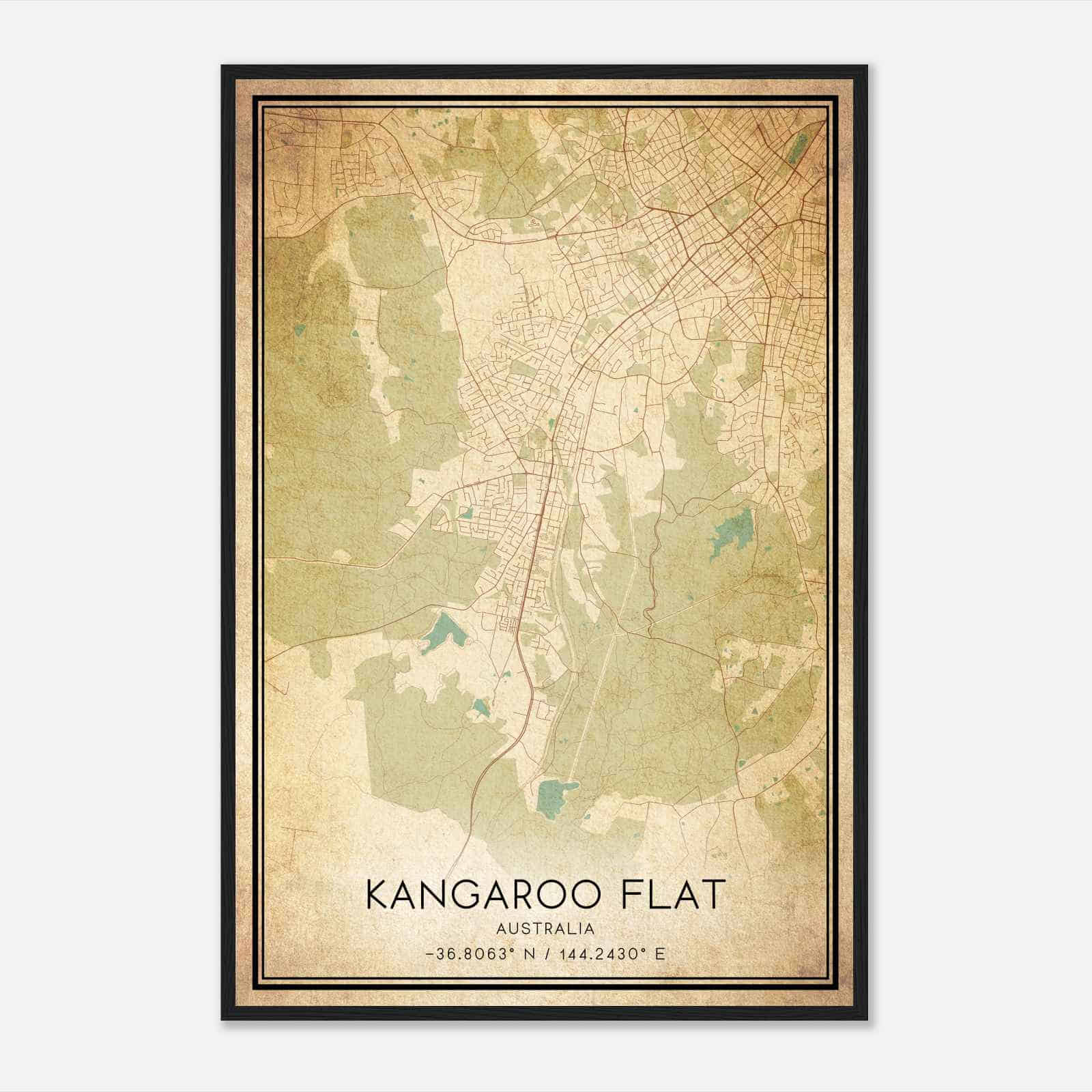 Vintage Kangaroo Flat Australia Map Poster, Kangaroo Flat City Road Wall Art Print