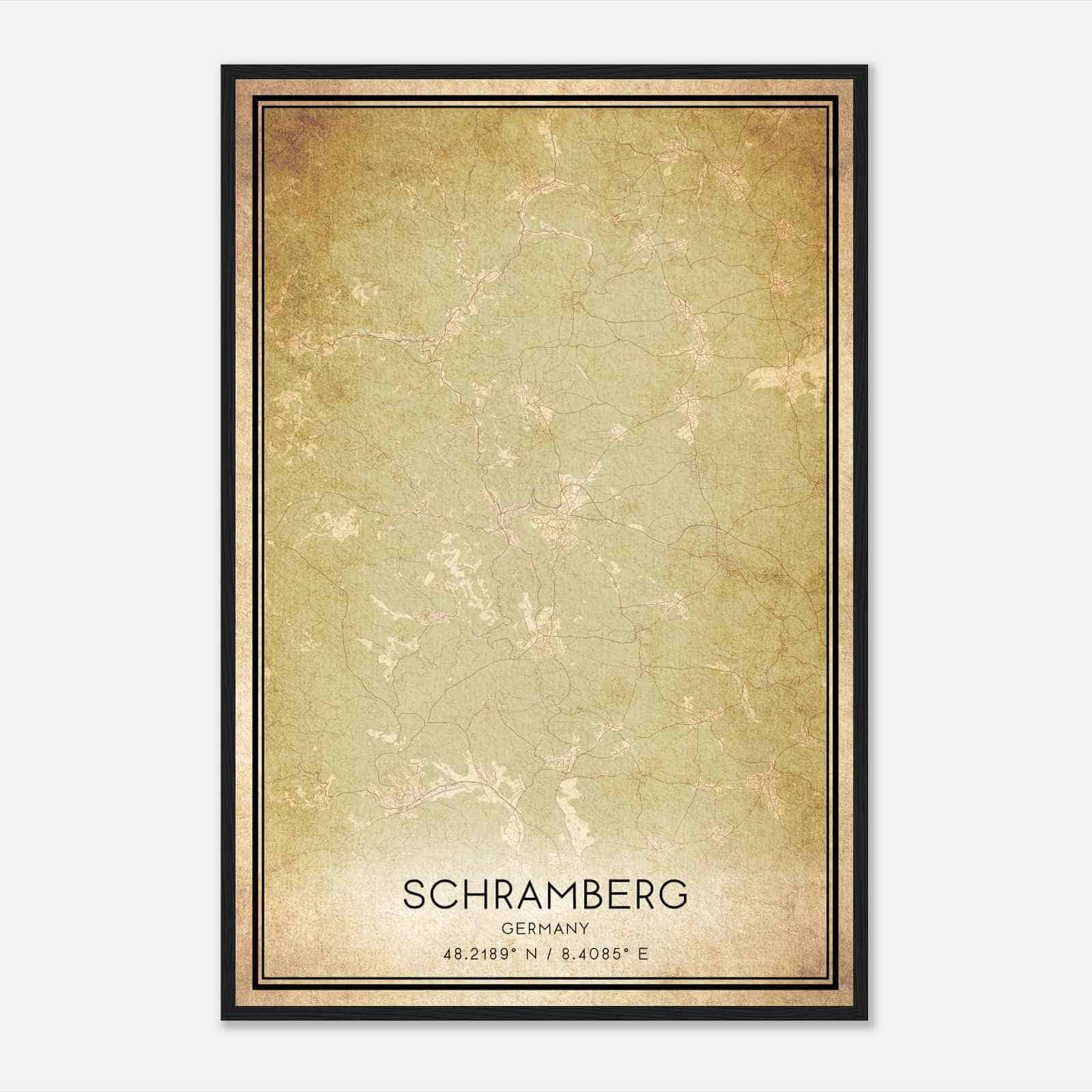 Vintage Schramberg Germany Map Poster, Schramberg City Road Wall Art Print