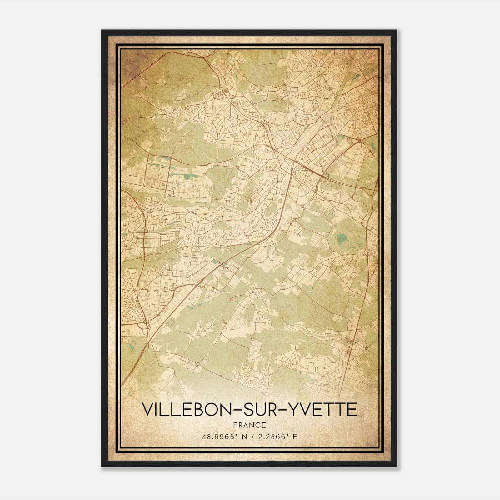 Vintage Villebon-sur-Yvette France Map Poster, Villebon-sur-Yvette City Road Wall Art Print