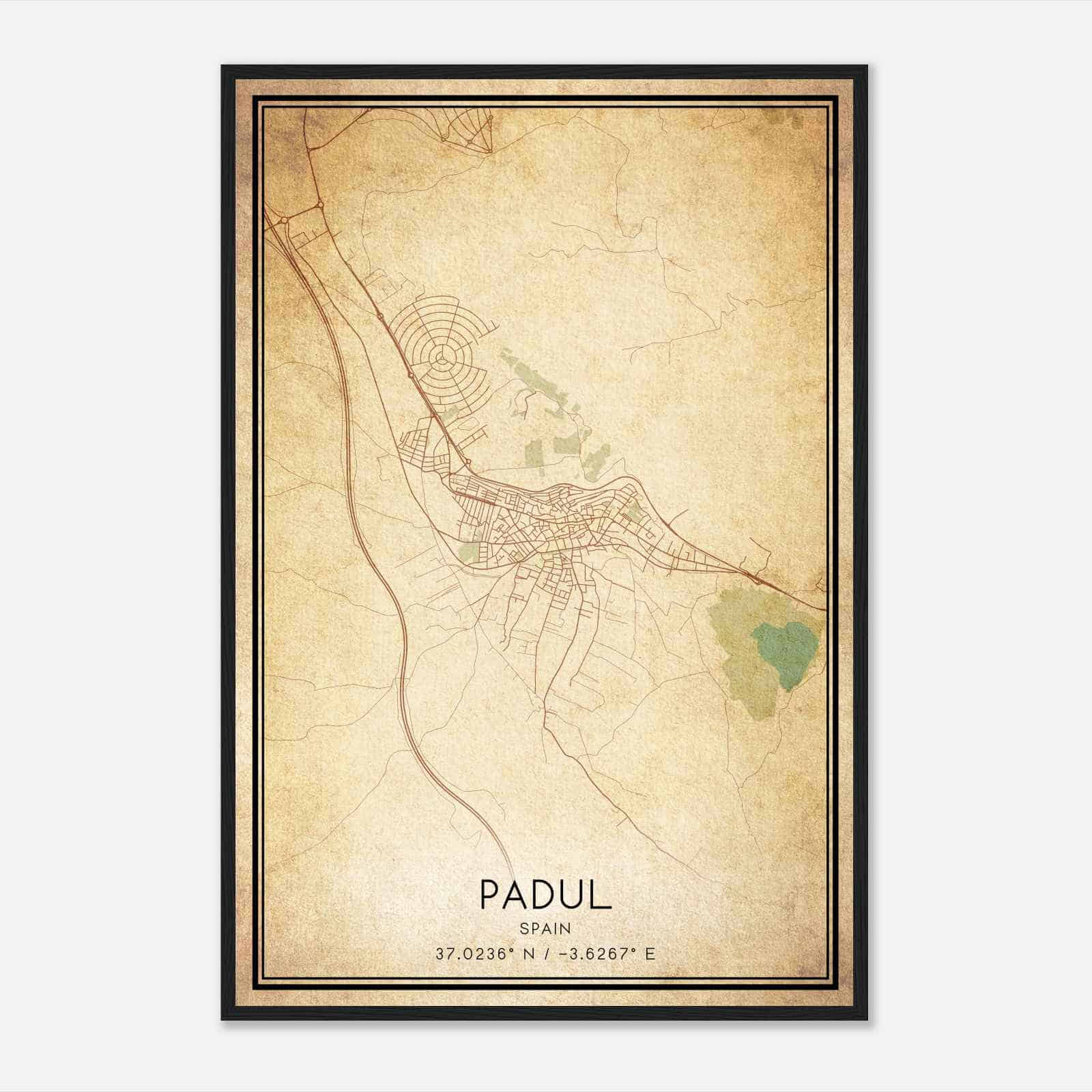 Vintage Padul Spain Map Poster, Padul City Road Wall Art Print