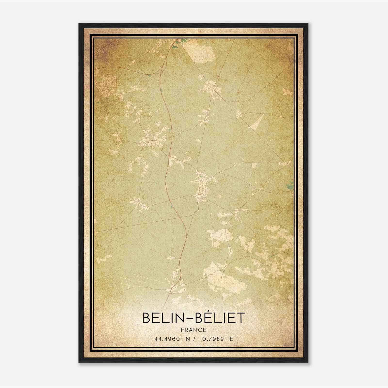 Vintage Belin-Beliet France Map Poster, Belin-Beliet City Road Wall Art Print