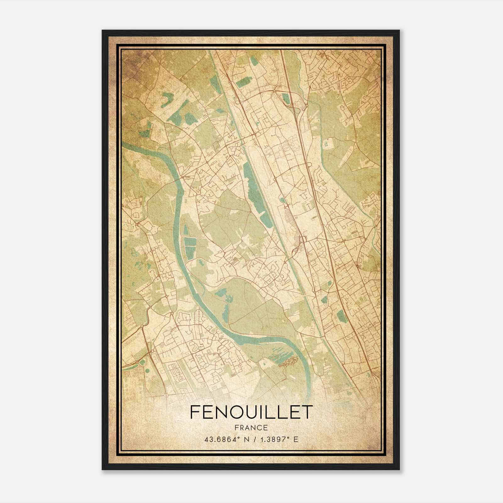 Vintage Fenouillet France Map Poster, Fenouillet City Road Wall Art Print