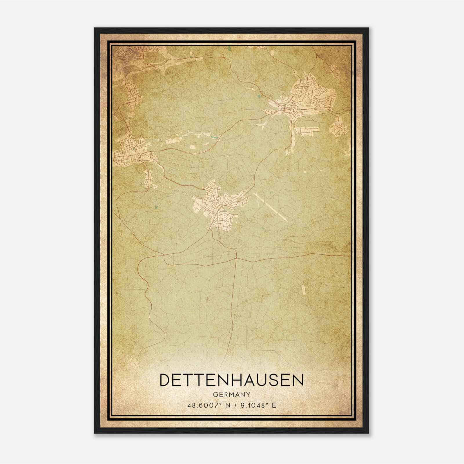 Vintage Dettenhausen Germany Map Poster, Dettenhausen City Road Wall Art Print