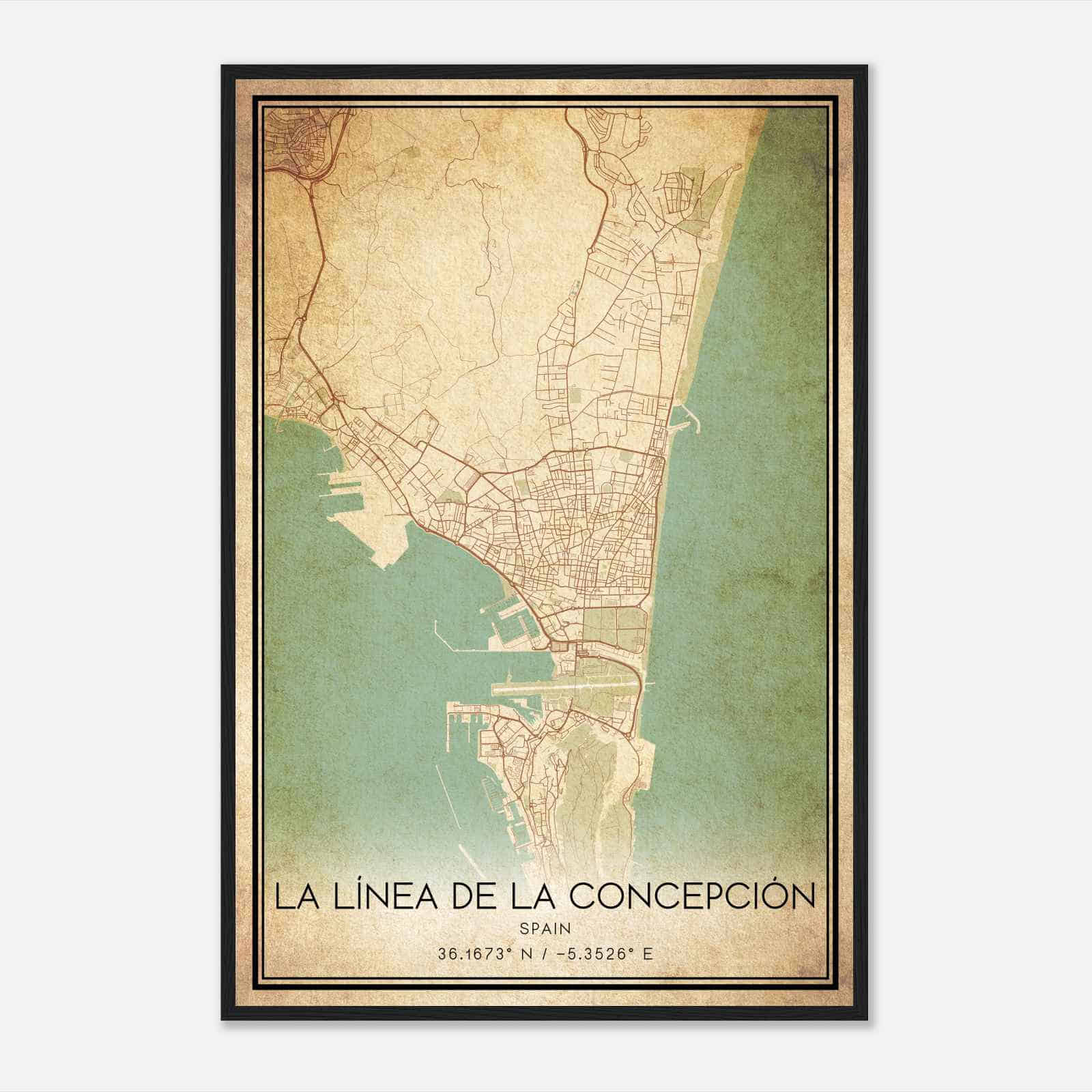 Vintage La Linea de la Concepcion Spain Map Poster, La Linea de la Concepcion City Road Wall Art Print