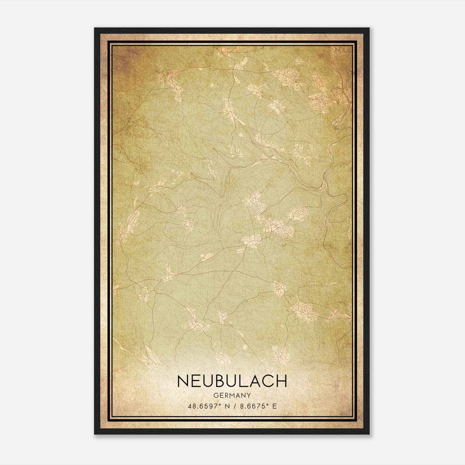 Vintage Neubulach Germany Map Poster, Neubulach City Road Wall Art Print