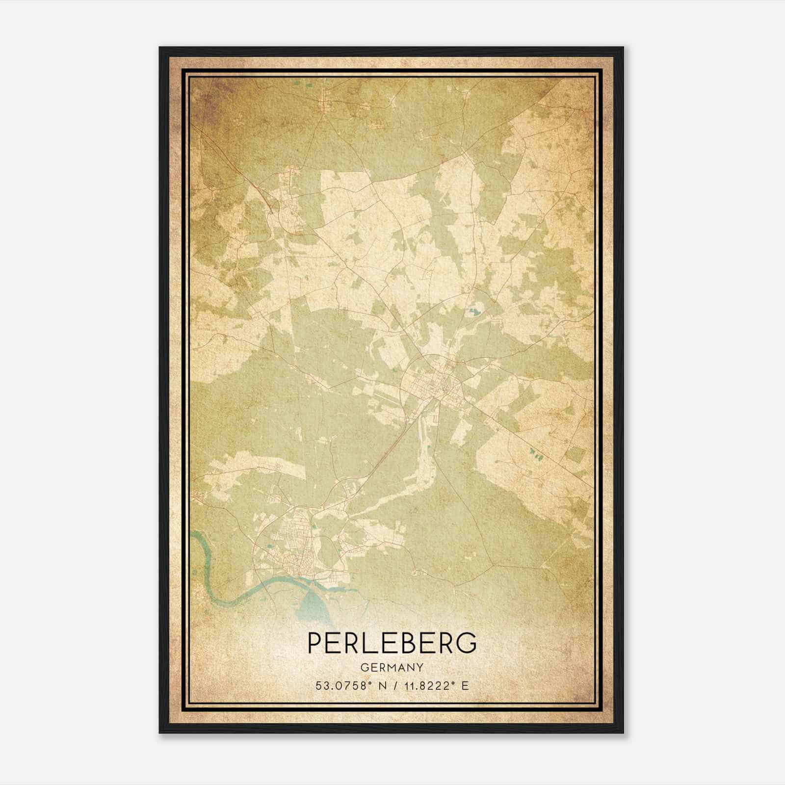 Vintage Perleberg Germany Map Poster, Perleberg City Road Wall Art Print
