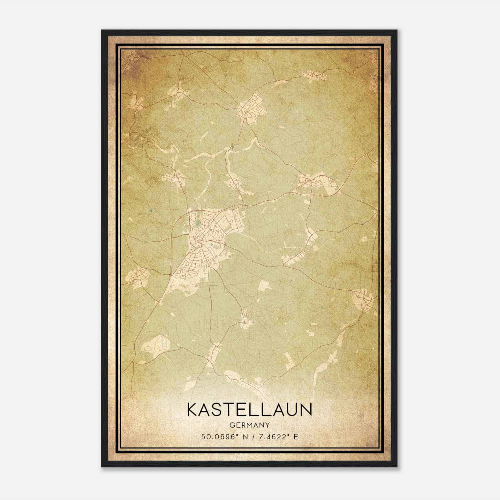 Vintage Kastellaun Germany Map Poster, Kastellaun City Road Wall Art Print