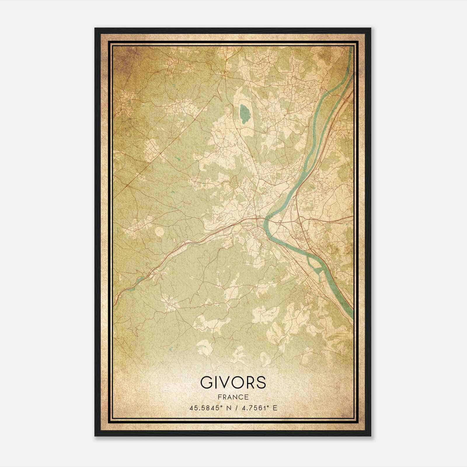 Vintage Givors France Map Poster, Givors City Road Wall Art Print