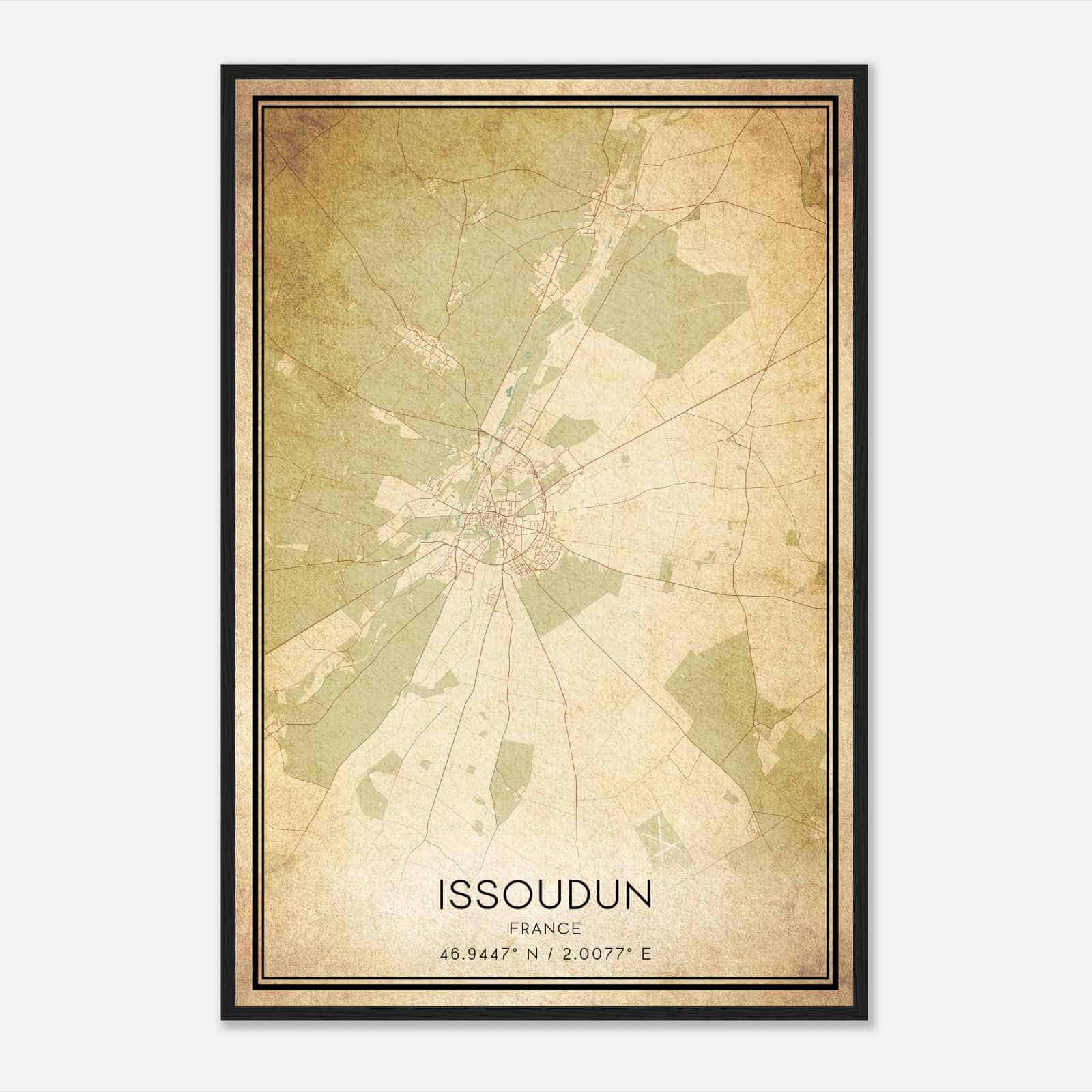 Vintage Issoudun France Map Poster, Issoudun City Road Wall Art Print