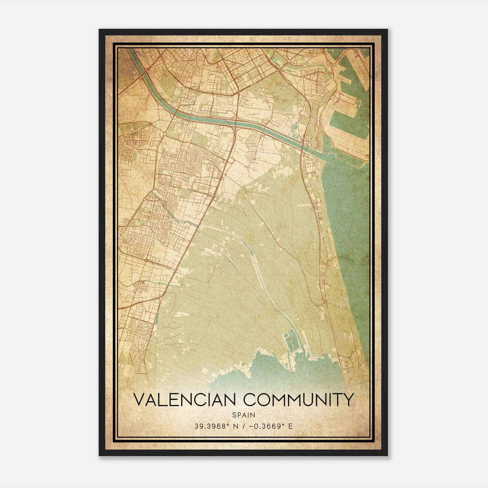 Vintage Alfafar Spain Map Poster, Alfafar City Road Wall Art Print