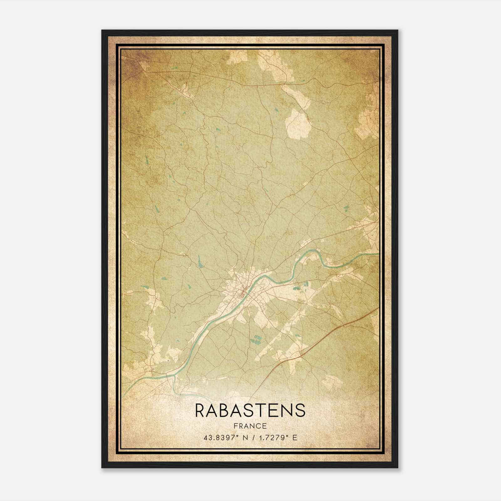 Vintage Rabastens France Map Poster, Rabastens City Road Wall Art Print