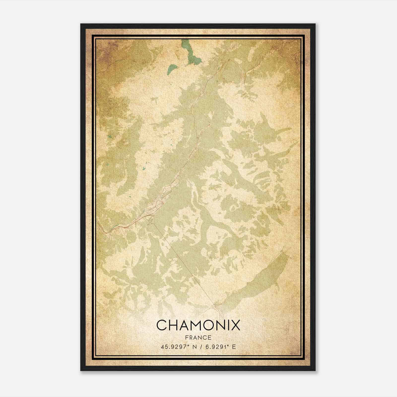 Vintage Chamonix-Mont-Blanc France Map Poster, Chamonix-Mont-Blanc City Road Wall Art Print