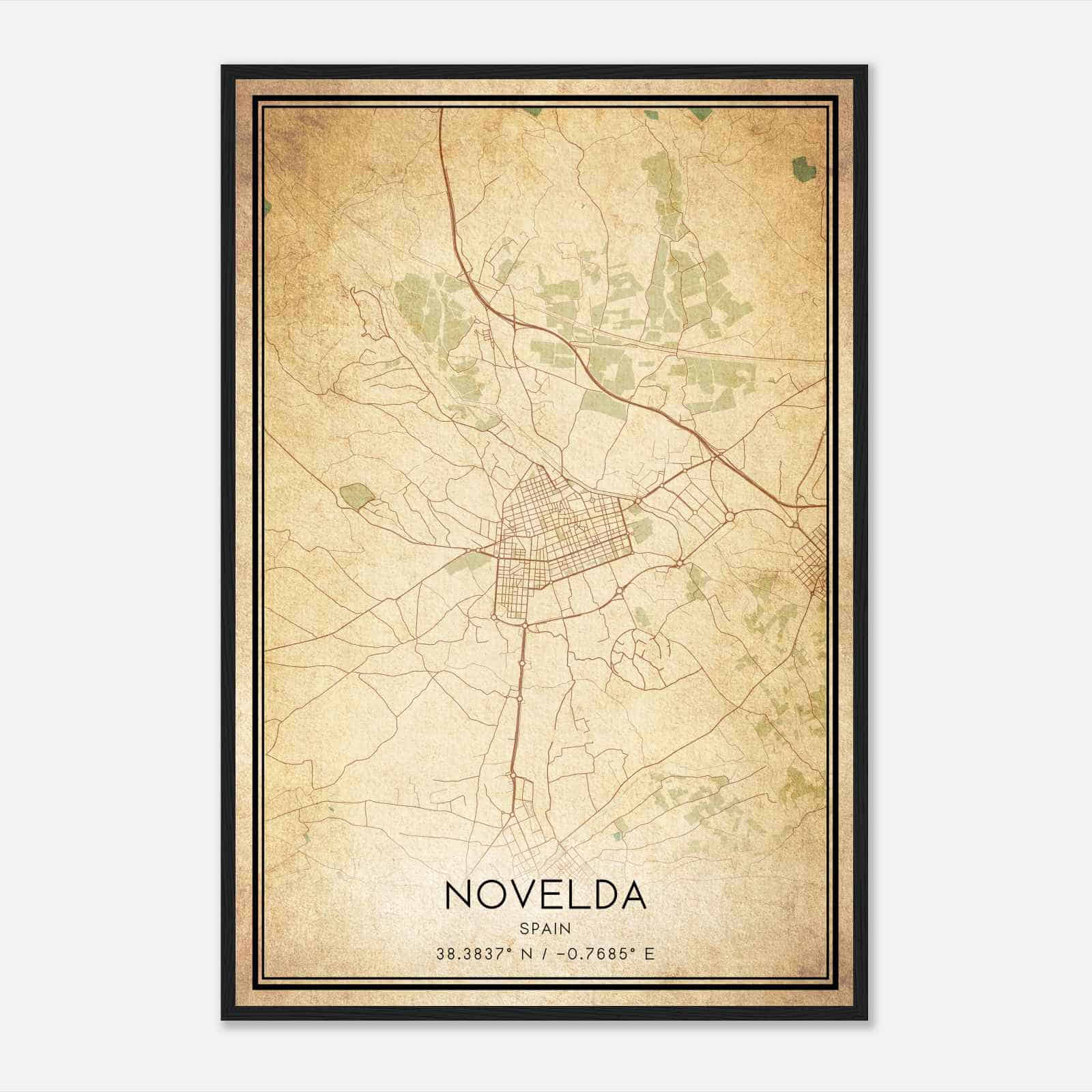 Vintage Novelda Spain Map Poster, Novelda City Road Wall Art Print