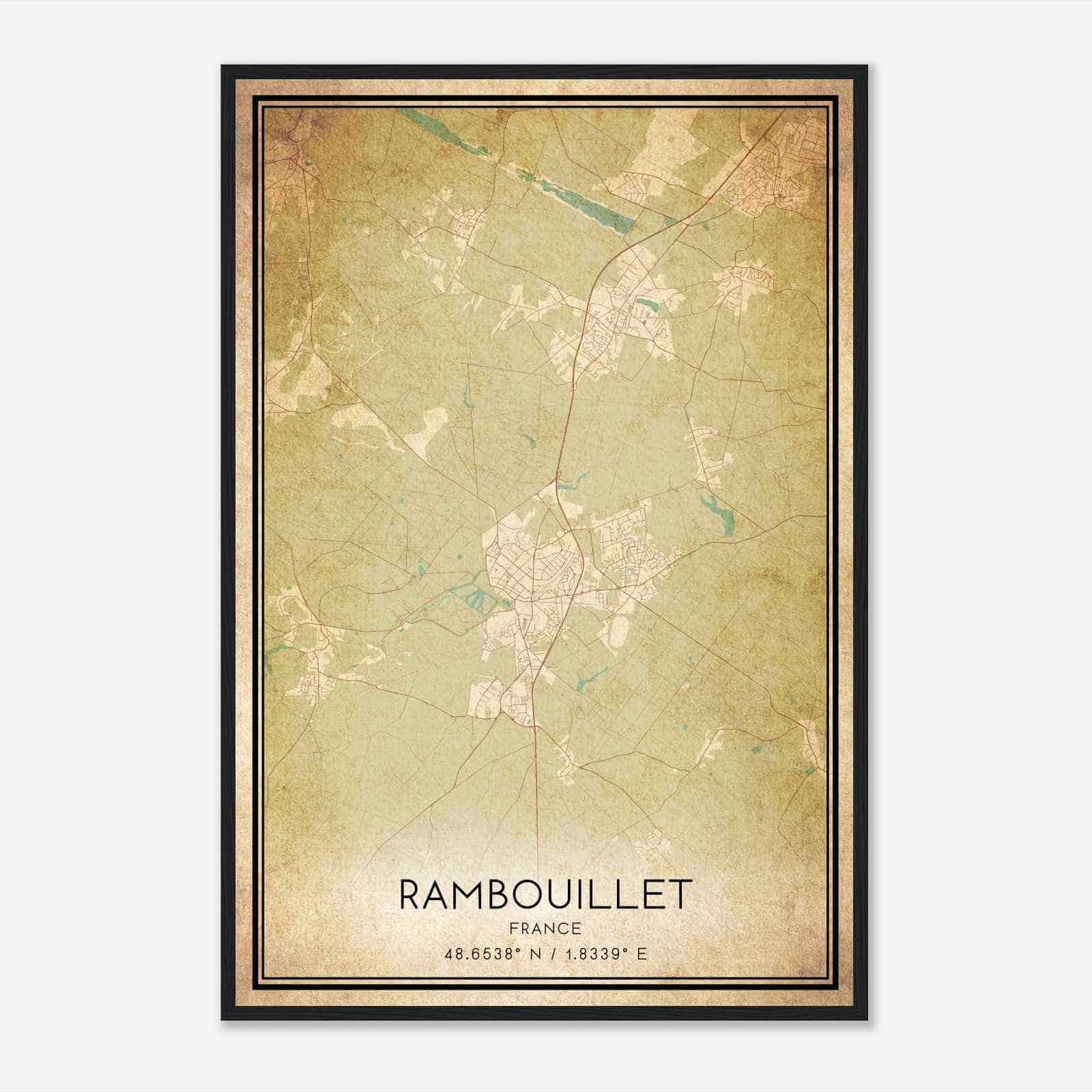 Vintage Rambouillet France Map Poster, Rambouillet City Road Wall Art Print