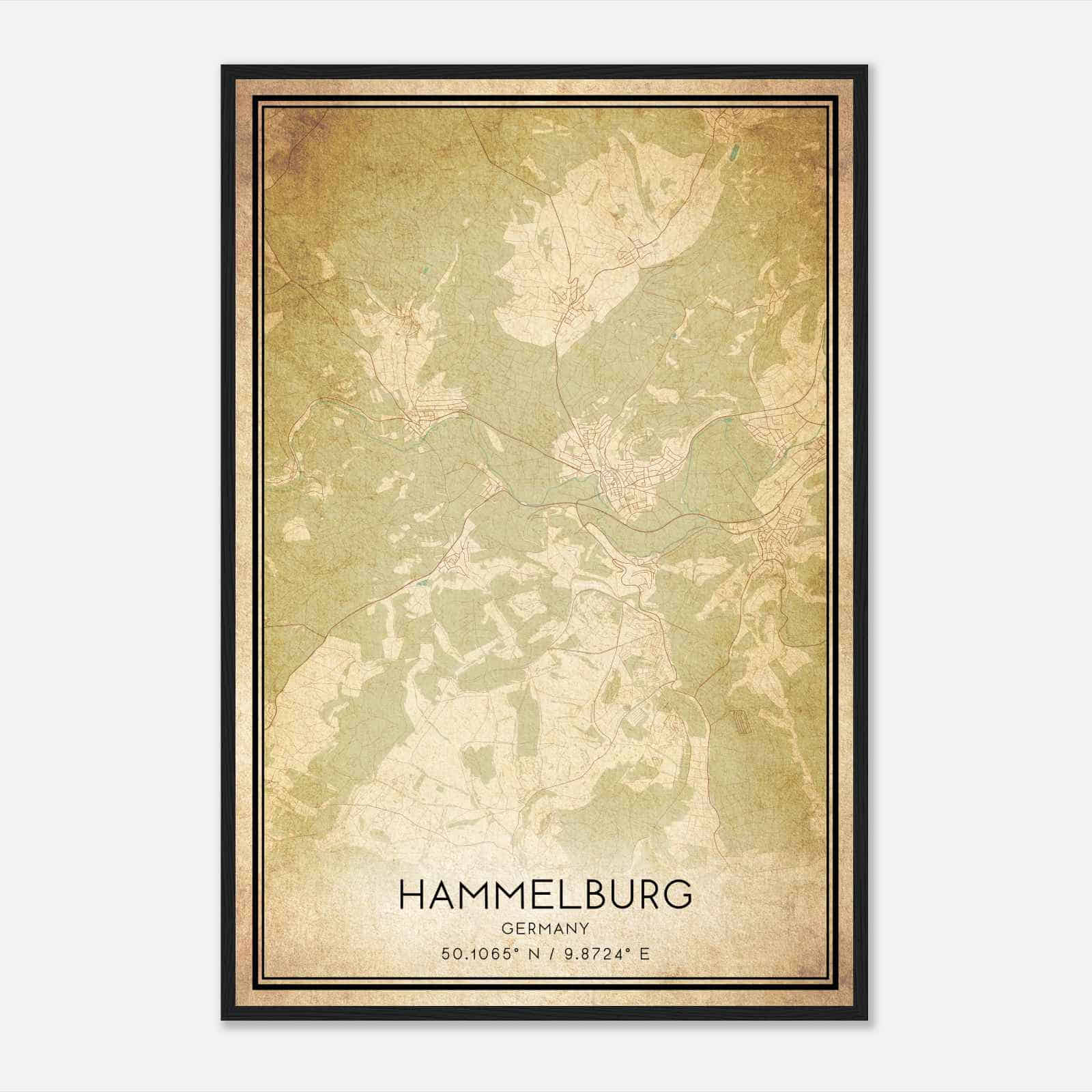 Vintage Hammelburg Germany Map Poster, Hammelburg City Road Wall Art Print