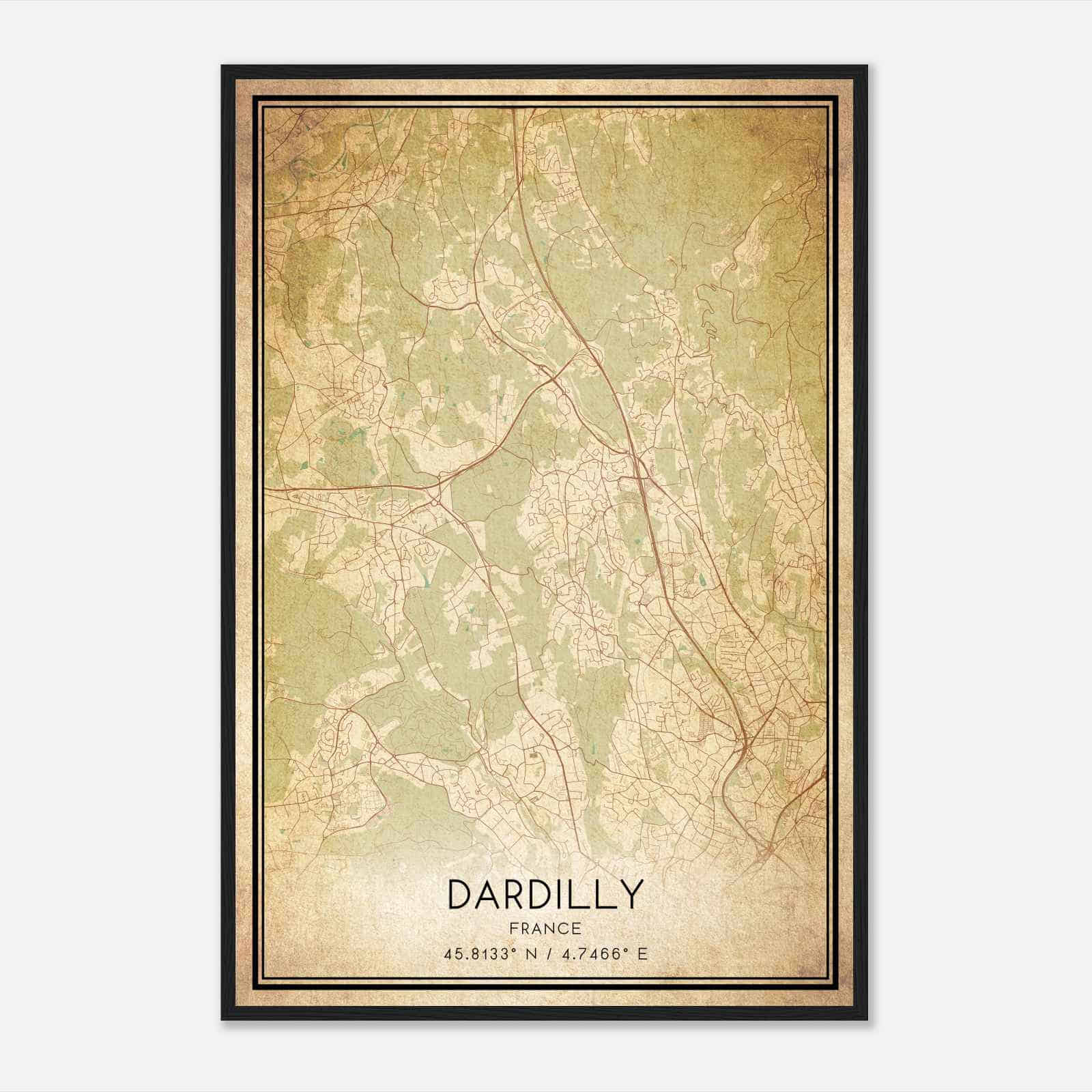 Vintage Dardilly France Map Poster, Dardilly City Road Wall Art Print