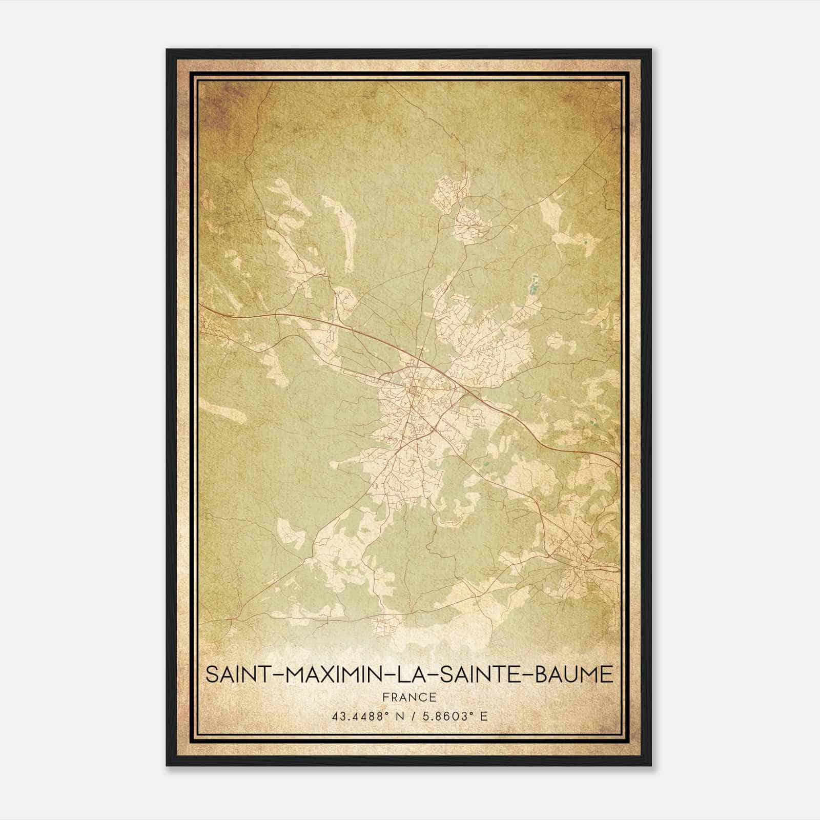 Vintage Saint-Maximin-la-Sainte-Baume France Map Poster, Saint-Maximin-la-Sainte-Baume City Road Wall Art Print