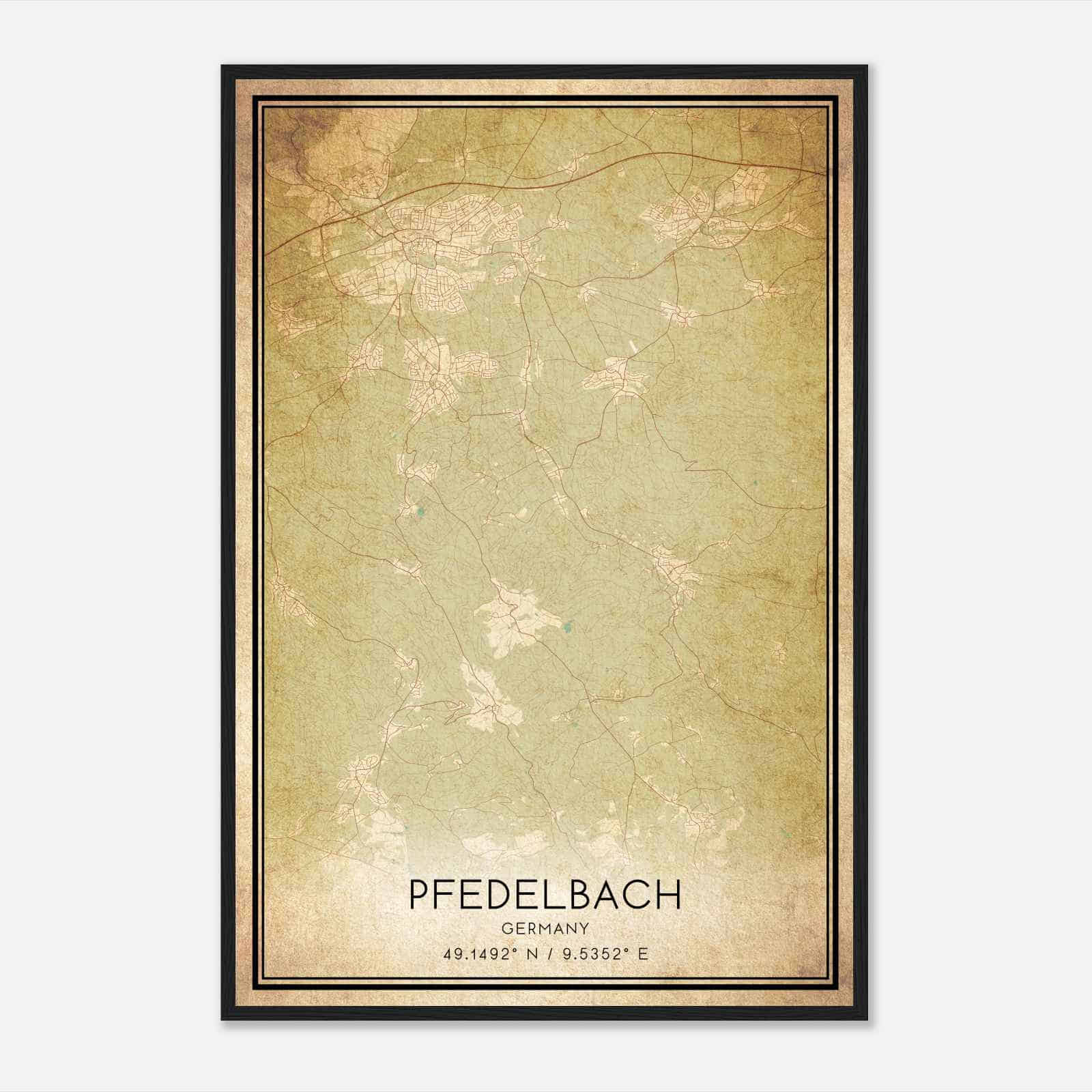Vintage Pfedelbach Germany Map Poster, Pfedelbach City Road Wall Art Print