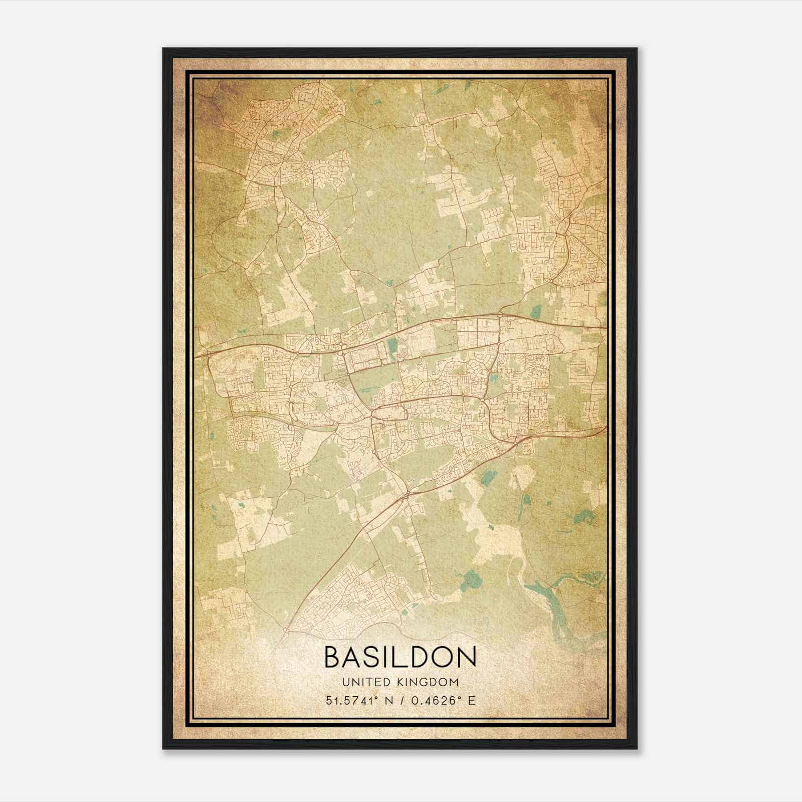 Vintage Basildon United Kingdom Map Poster, Basildon City Road Wall Art Print