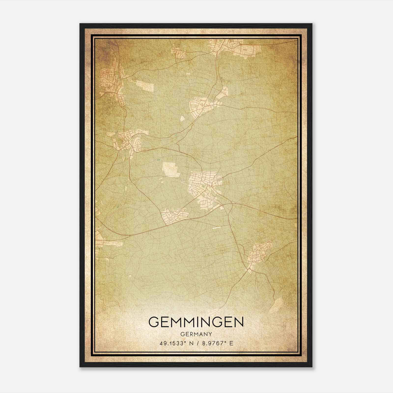 Vintage Gemmingen Germany Map Poster, Gemmingen City Road Wall Art Print