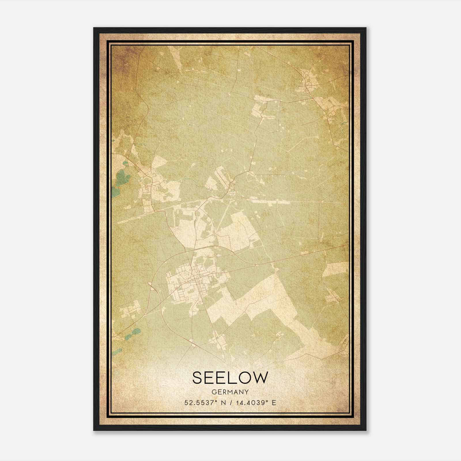 Vintage Seelow Germany Map Poster, Seelow City Road Wall Art Print