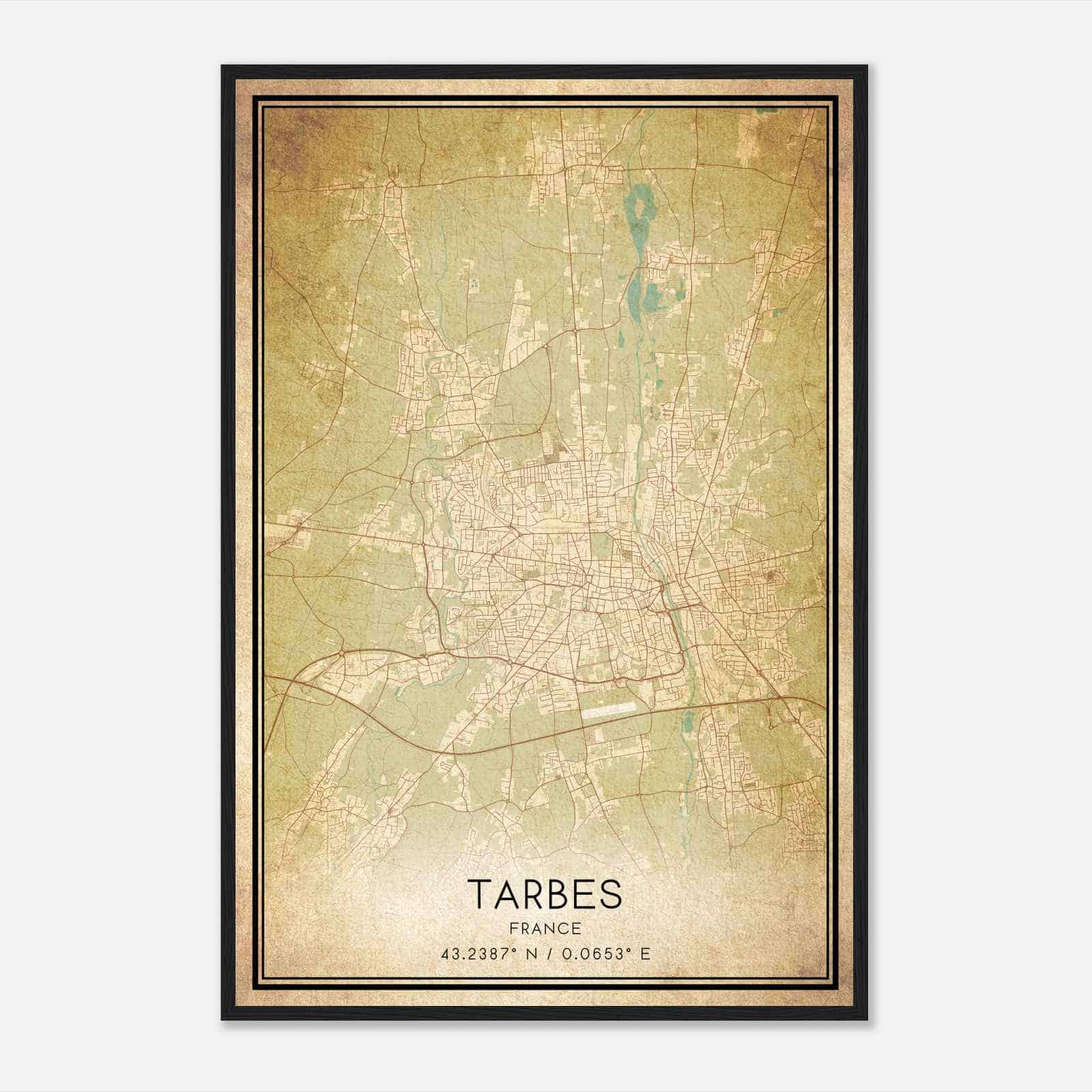 Vintage Tarbes France Map Poster, Tarbes City Road Wall Art Print