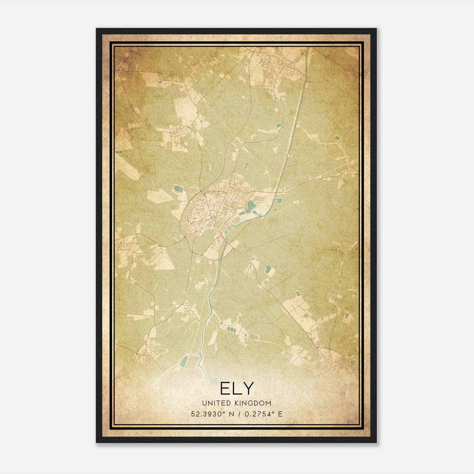 Vintage Ely United Kingdom Map Poster, Ely City Road Wall Art Print