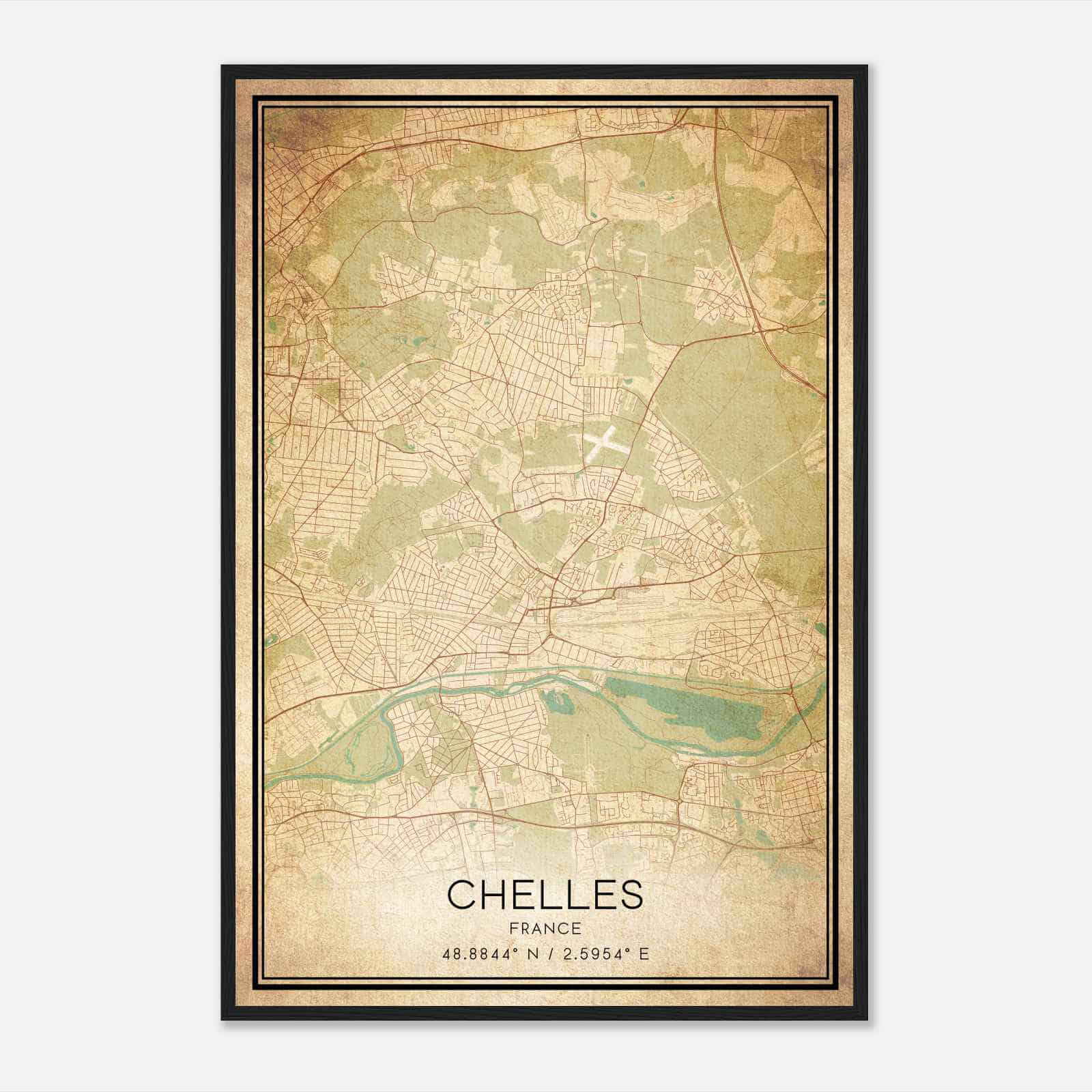 Vintage Chelles France Map Poster, Chelles City Road Wall Art Print Vintage Chelles France Map Poster, Chelles City Road Wall Art Print