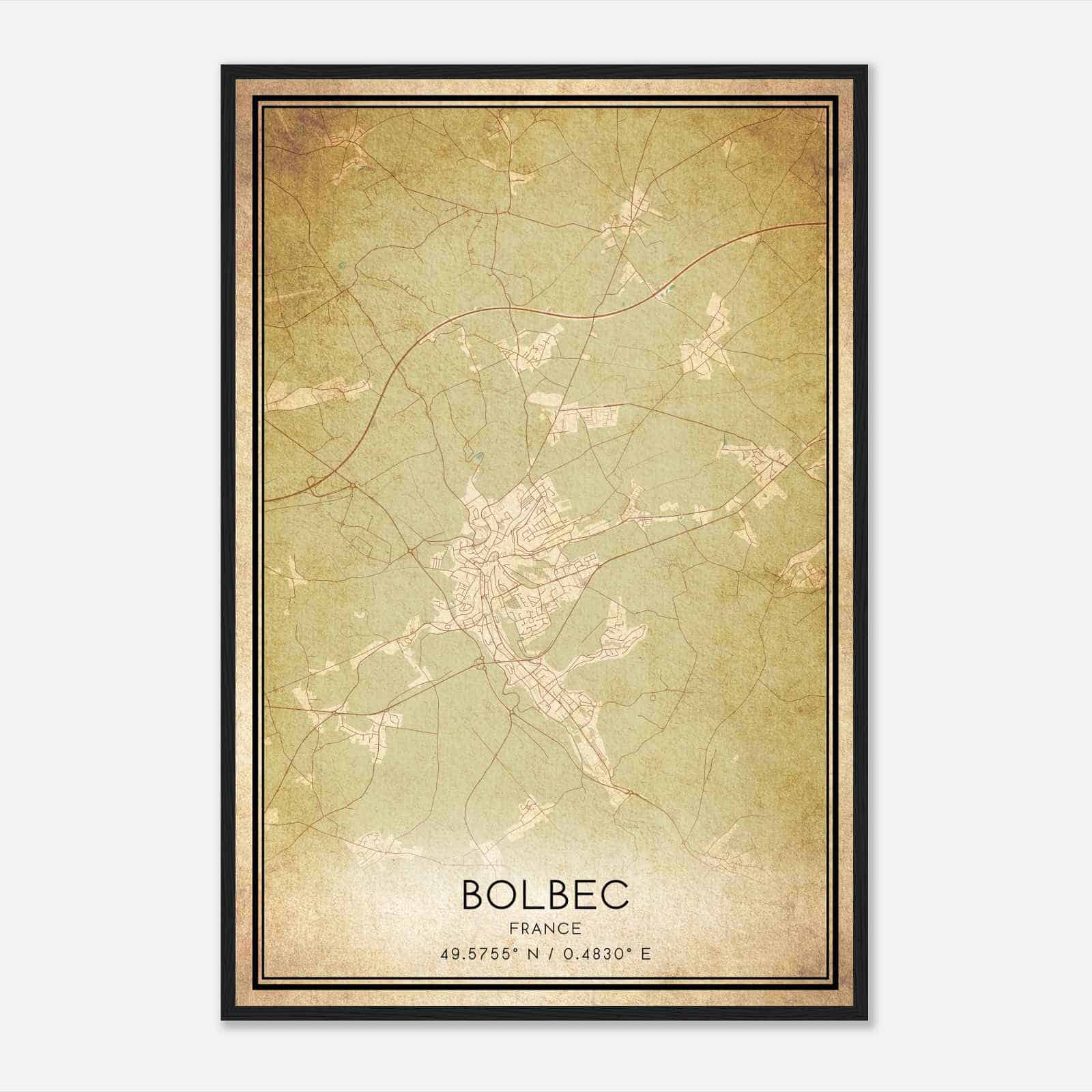 Vintage Bolbec France Map Poster, Bolbec City Road Wall Art Print
