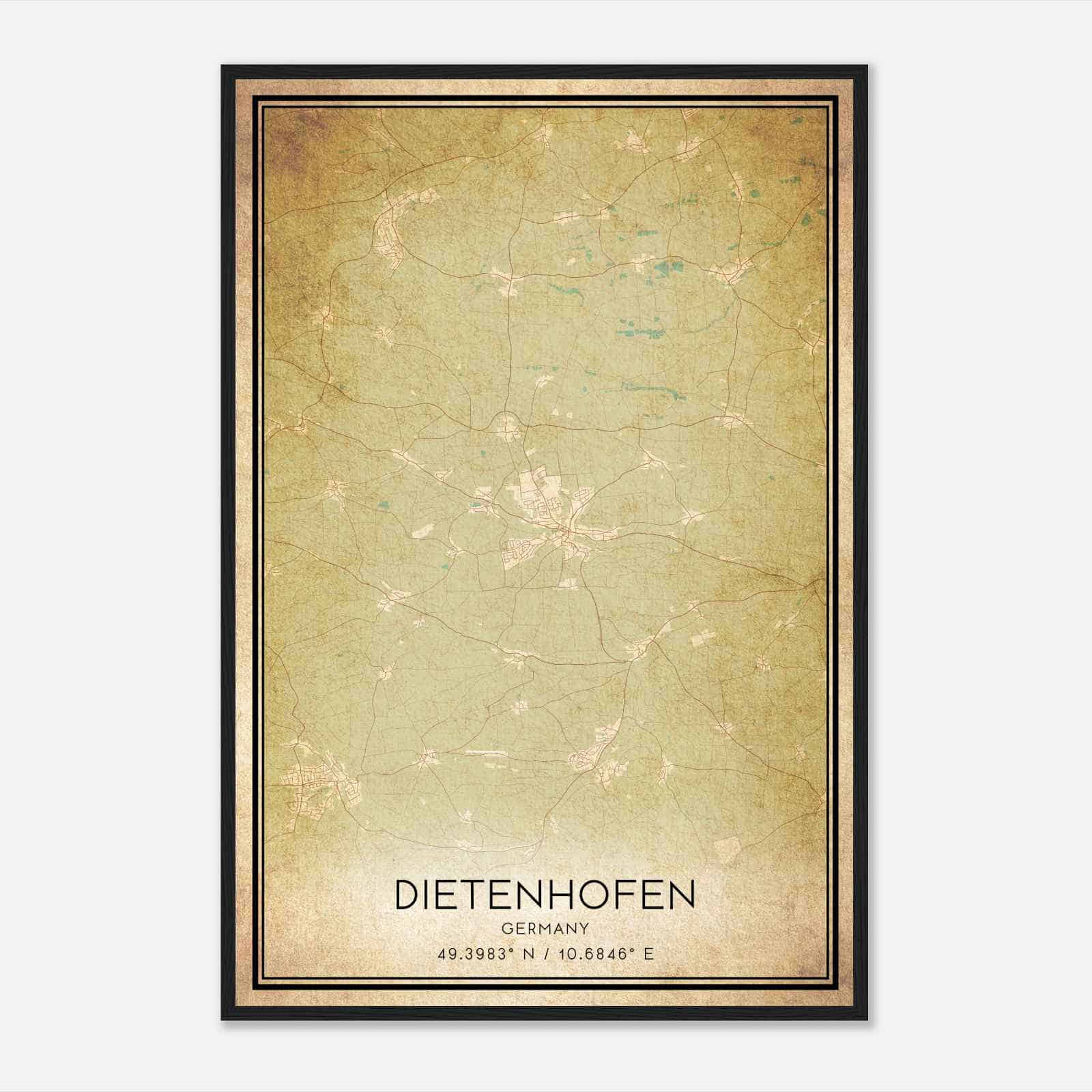 Vintage Dietenhofen Germany Map Poster, Dietenhofen City Road Wall Art Print