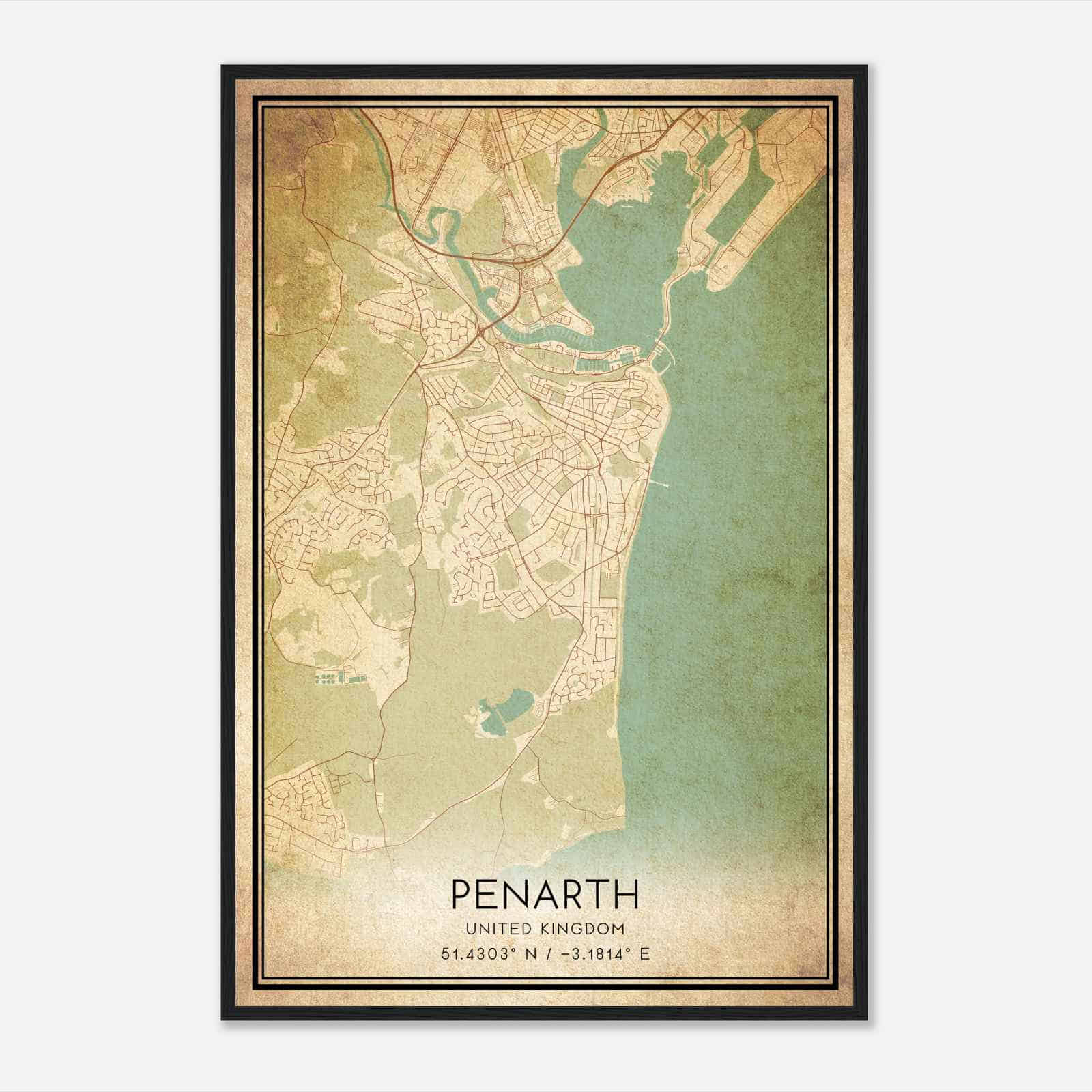 Vintage Penarth United Kingdom Map Poster, Penarth City Road Wall Art Print