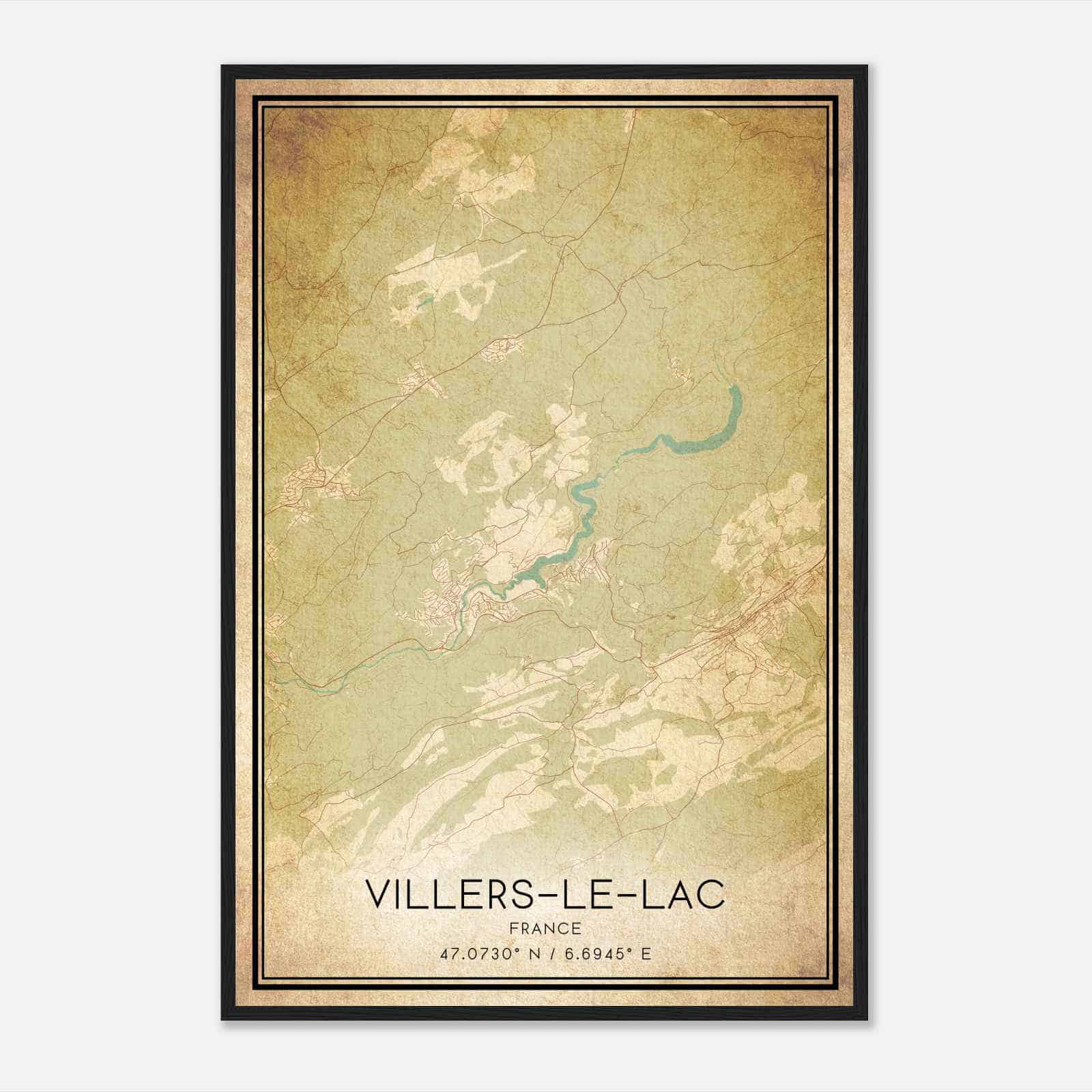 Vintage Villers-le-Lac France Map Poster, Villers-le-Lac City Road Wall Art Print