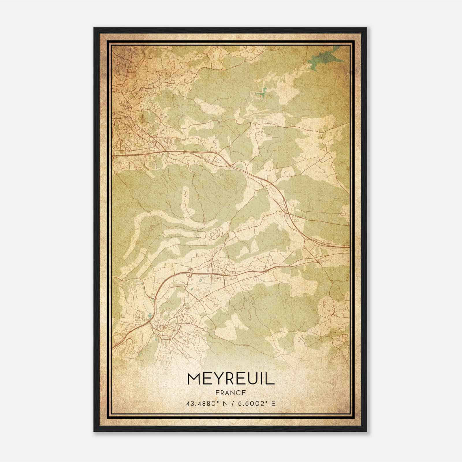 Vintage Meyreuil France Map Poster, Meyreuil City Road Wall Art Print